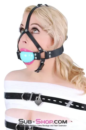 0593A      2" Leather Ball Gag Trainer, Diamond Blue Ball
