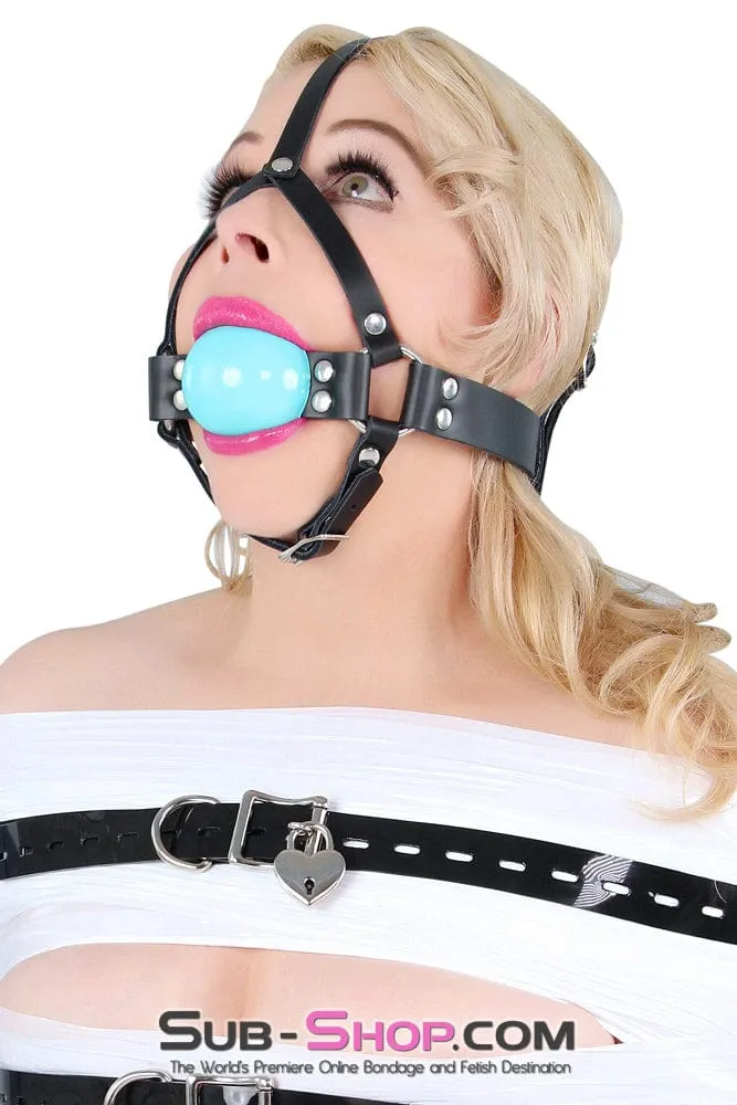 0593A      2" Leather Ball Gag Trainer, Diamond Blue Ball
