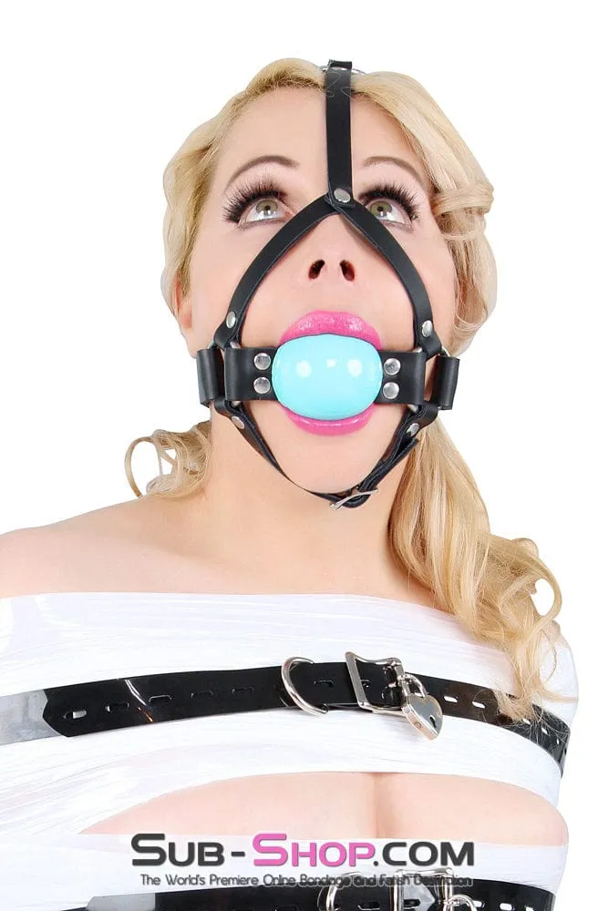 0593A      2" Leather Ball Gag Trainer, Diamond Blue Ball