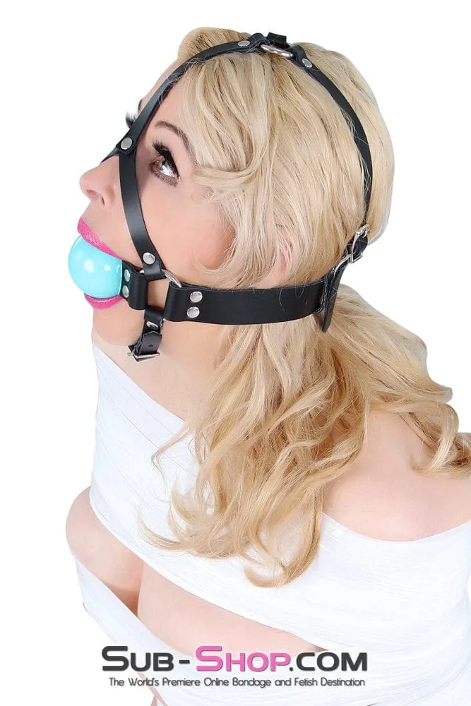 0593A      2" Leather Ball Gag Trainer, Diamond Blue Ball