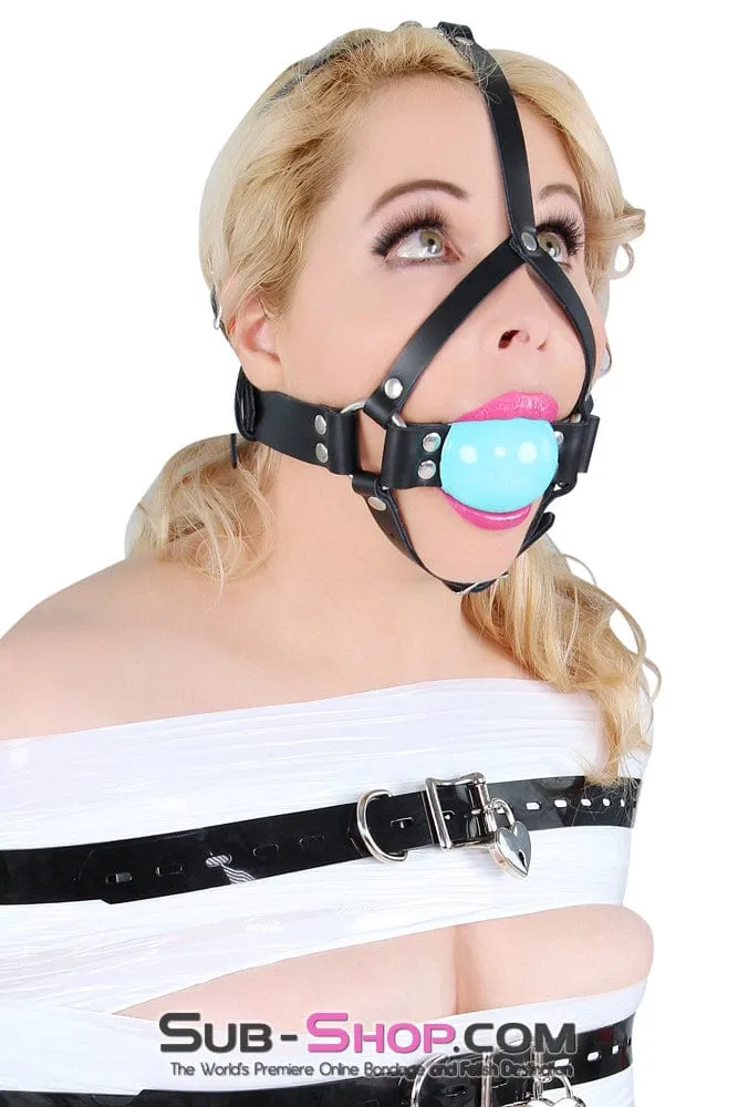 0593A      2" Leather Ball Gag Trainer, Diamond Blue Ball