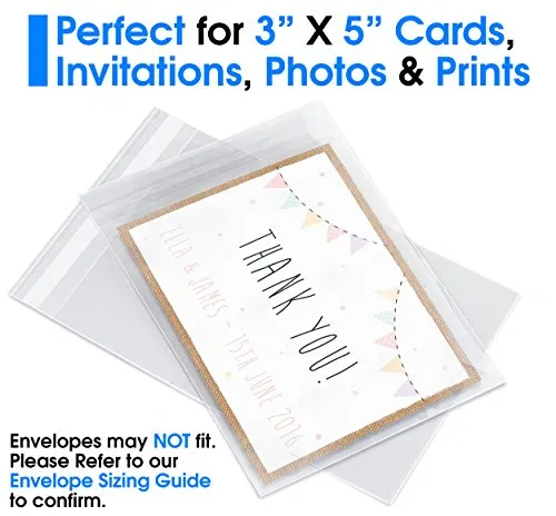3” X 5” (200/1000 Pack) Clear Resealable Cellophane Cello Bags Self Seal - Fits 3X5 Prints Photos Cookies Candy Treat Party Favors - Pack It Chic