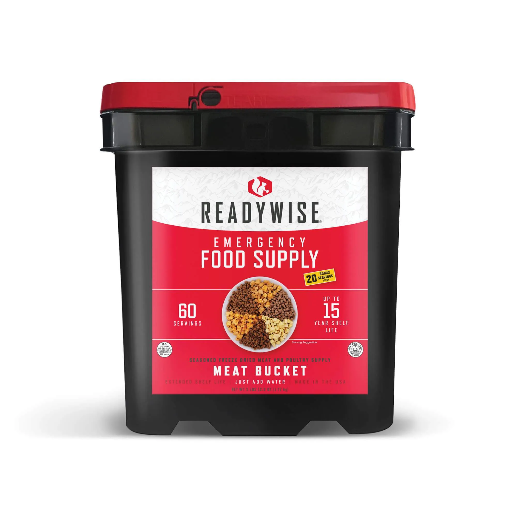 60 Serving Freeze Dried Meat Bucket   20 Servings Of Rice