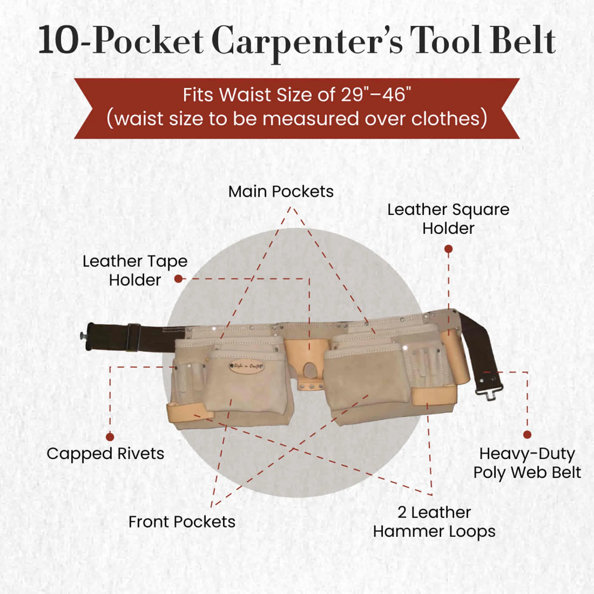 92424 - 10 Pocket Carpenter's Tool Belt in Full Grain Leather | Style n Craft