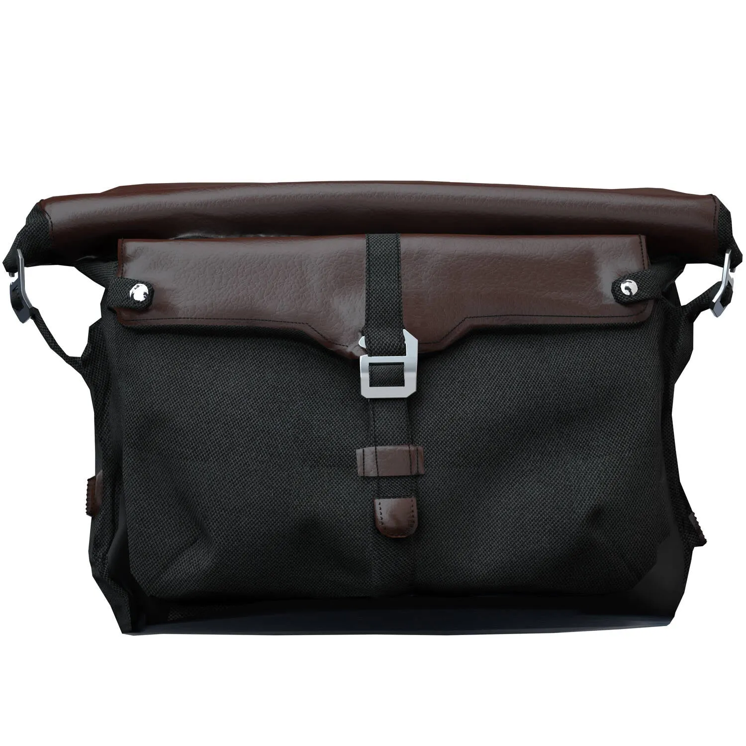 All-Weather Vinyl Messenger Bag with Shoulder Strap, Black/Brown