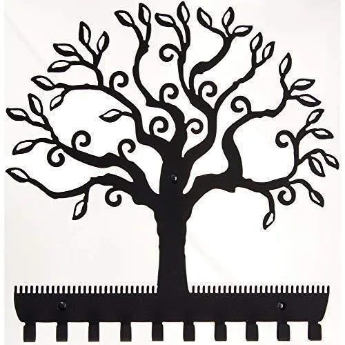 Angelynn's Jewelry Organizer Hanging Earring Holder Wall Mount Necklace Display Rack Storage Branch Rack, Tree of Life Black
