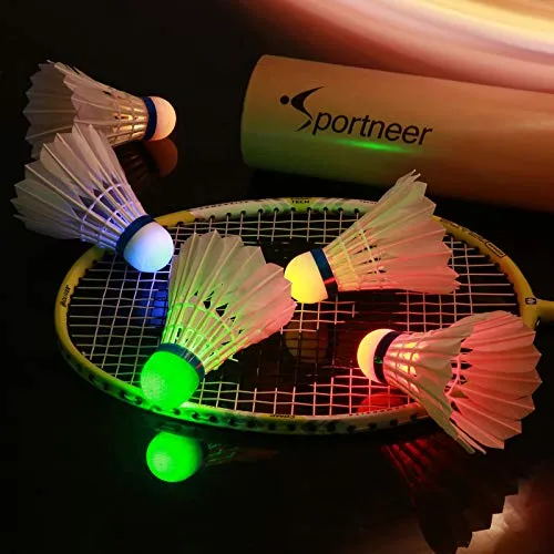 Badminton Shuttlecocks,Sportneer LED Badminton Shuttlecocks 360° Lighting Birdies for Badminton Glow in The Dark Shuttlecocks for Indoor or Outdoor Sports Activities 8-Pack