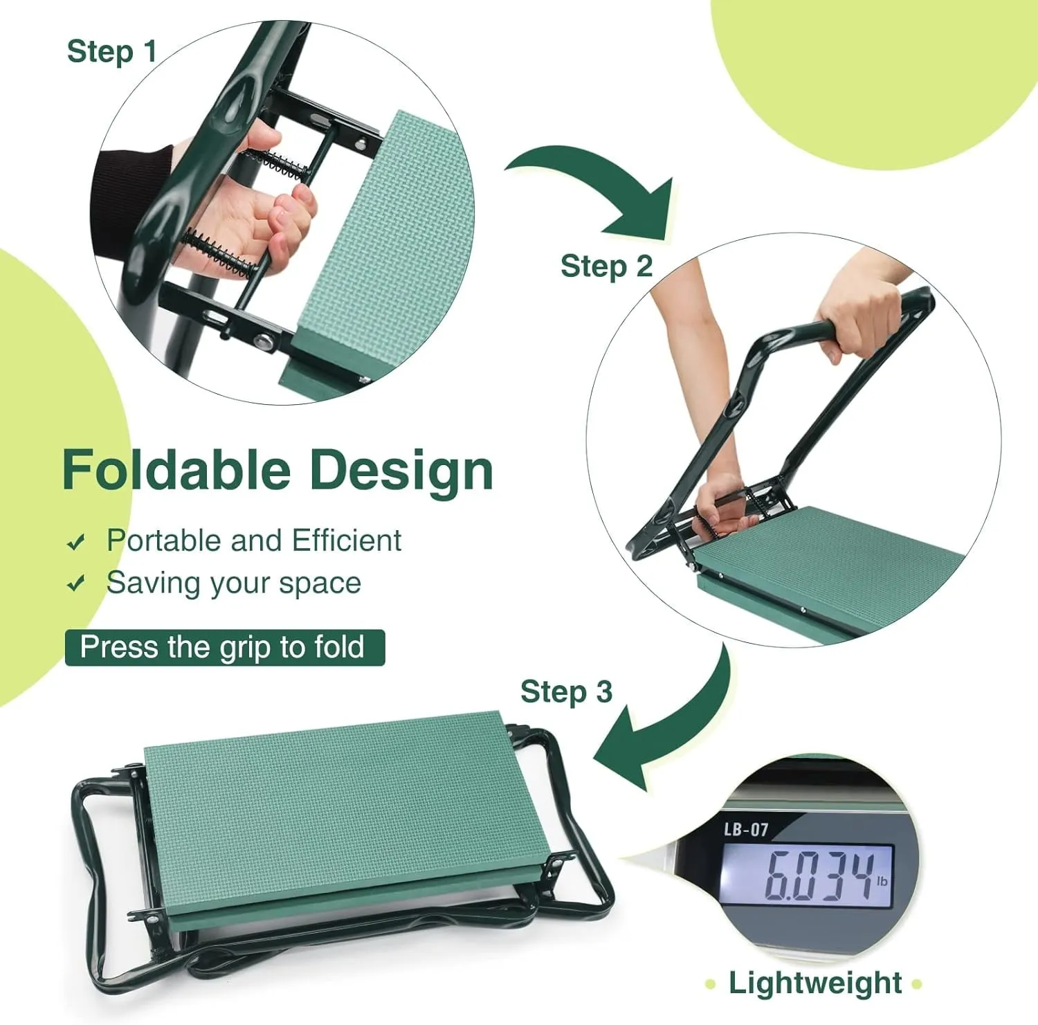 BEEPRINCESS Folding Garden Kneeler Seat Bench with 2 Bonus Tool Pouches EVA Foam Pad