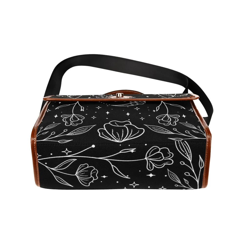 Black White Floral Moon Canvas Purse