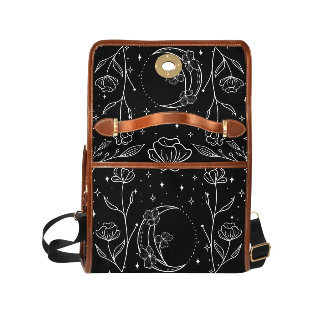 Black White Floral Moon Canvas Purse