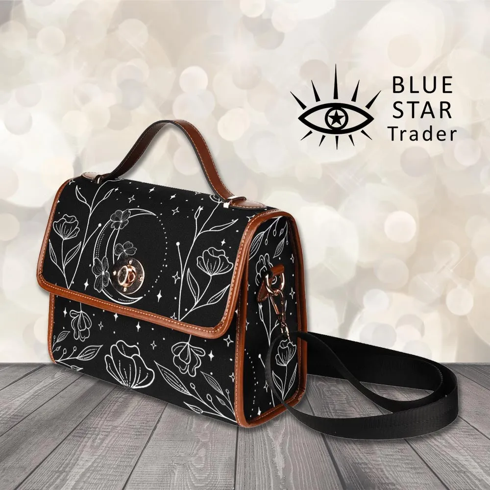 Black White Floral Moon Canvas Purse