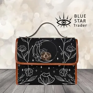 Black White Floral Moon Canvas Purse