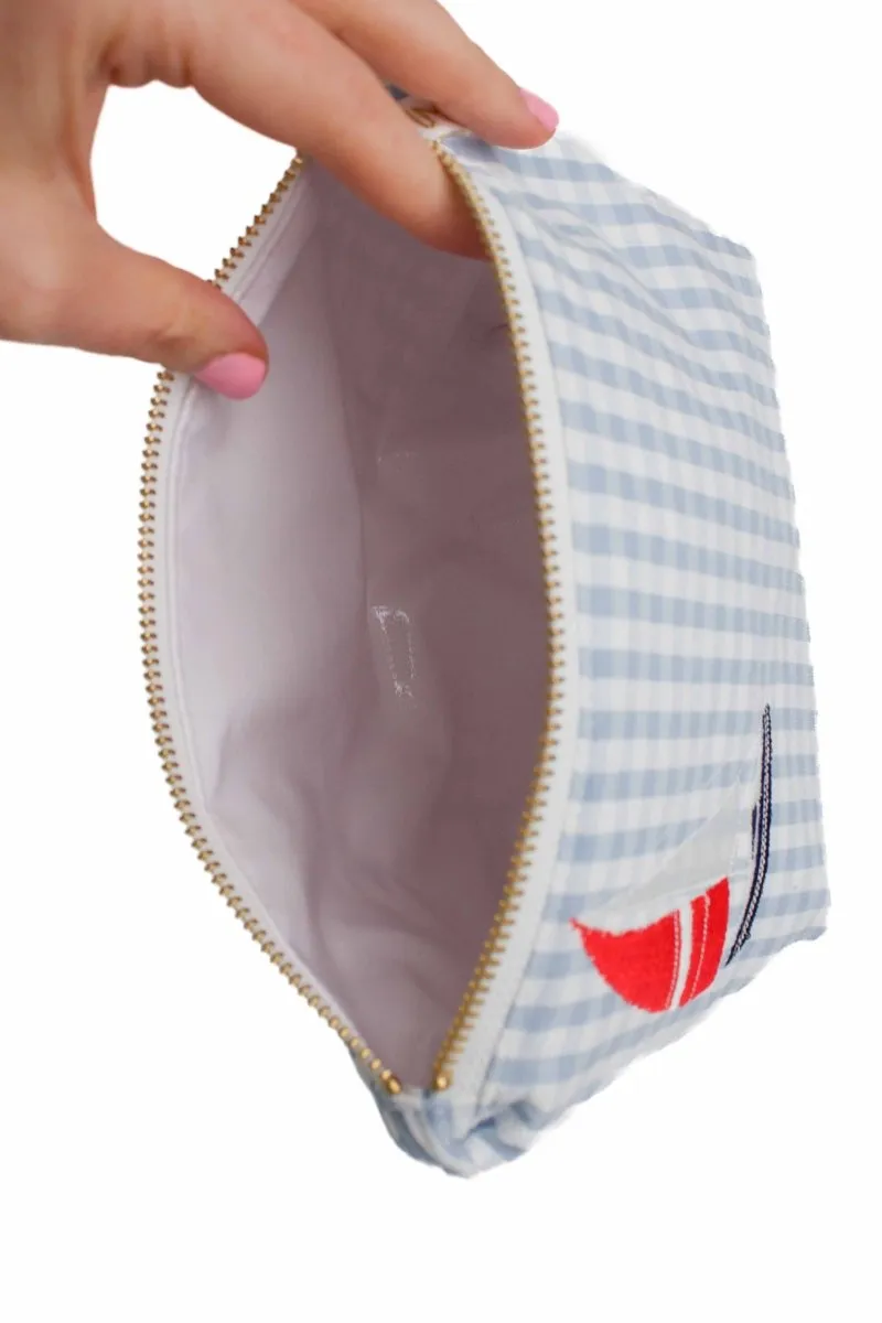 Blue Seersucker Sailboat 3 Piece Baby Bundle