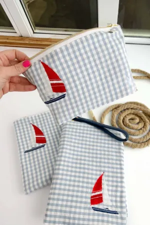 Blue Seersucker Sailboat 3 Piece Baby Bundle