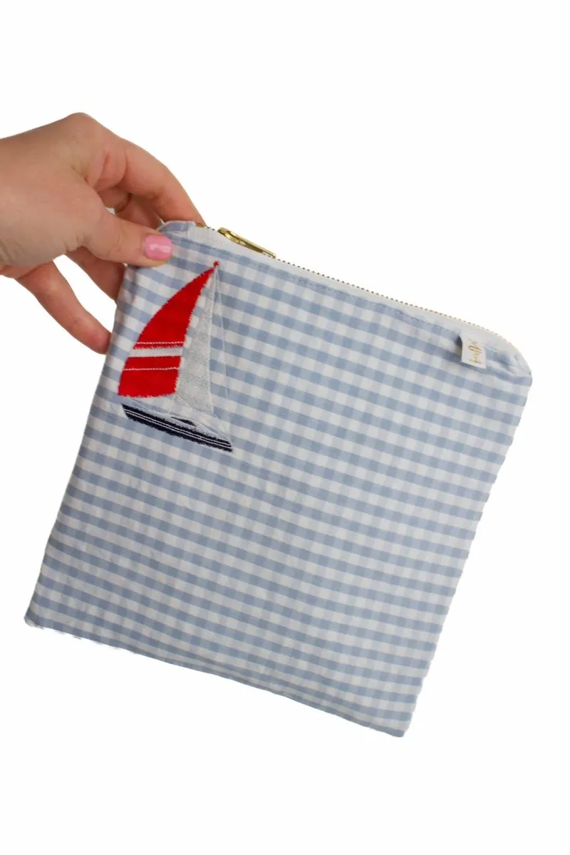 Blue Seersucker Sailboat 3 Piece Baby Bundle