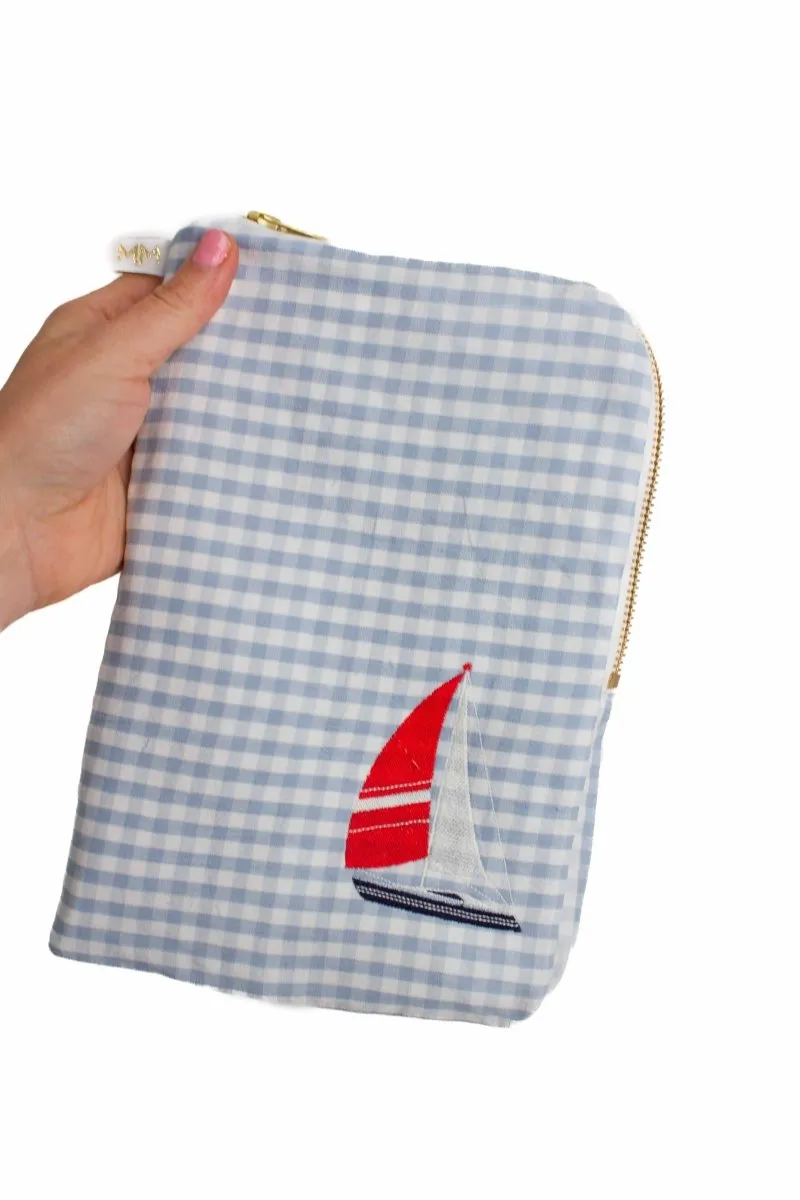 Blue Seersucker Sailboat 3 Piece Baby Bundle