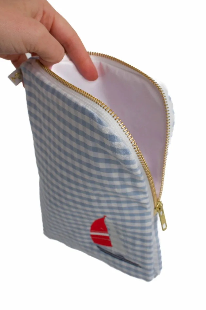 Blue Seersucker Sailboat 3 Piece Baby Bundle