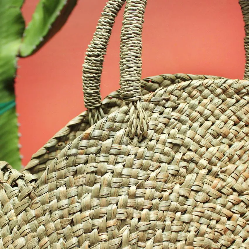 Brunna Luna Bag - Round Straw Tote Bag with Pumpkin Orange Tassels