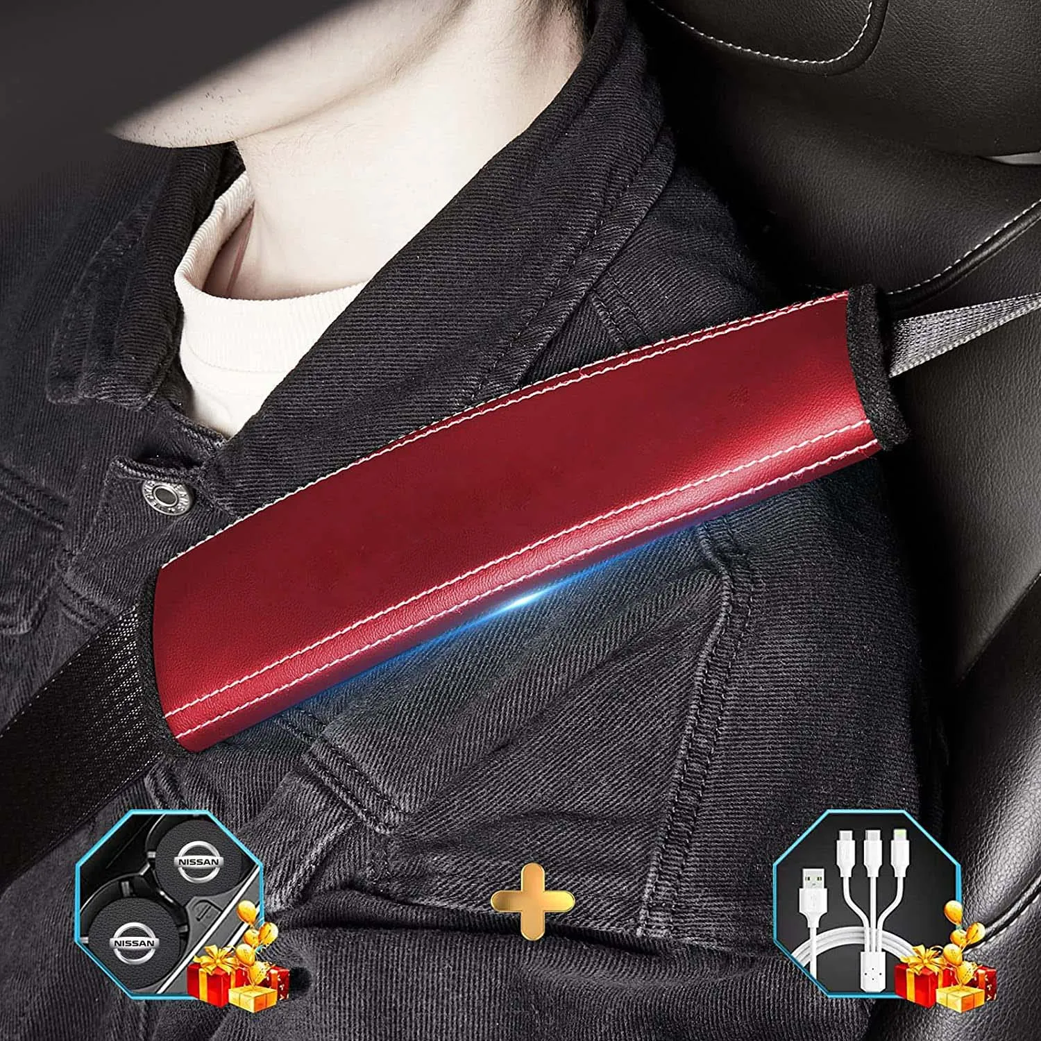 Car Seat Belt Covers (2PCS), Custom Fit For Your Cars, Microfiber Leather Seat Belt Shoulder Pads for More Comfortable Driving, Car Accessories MY13994