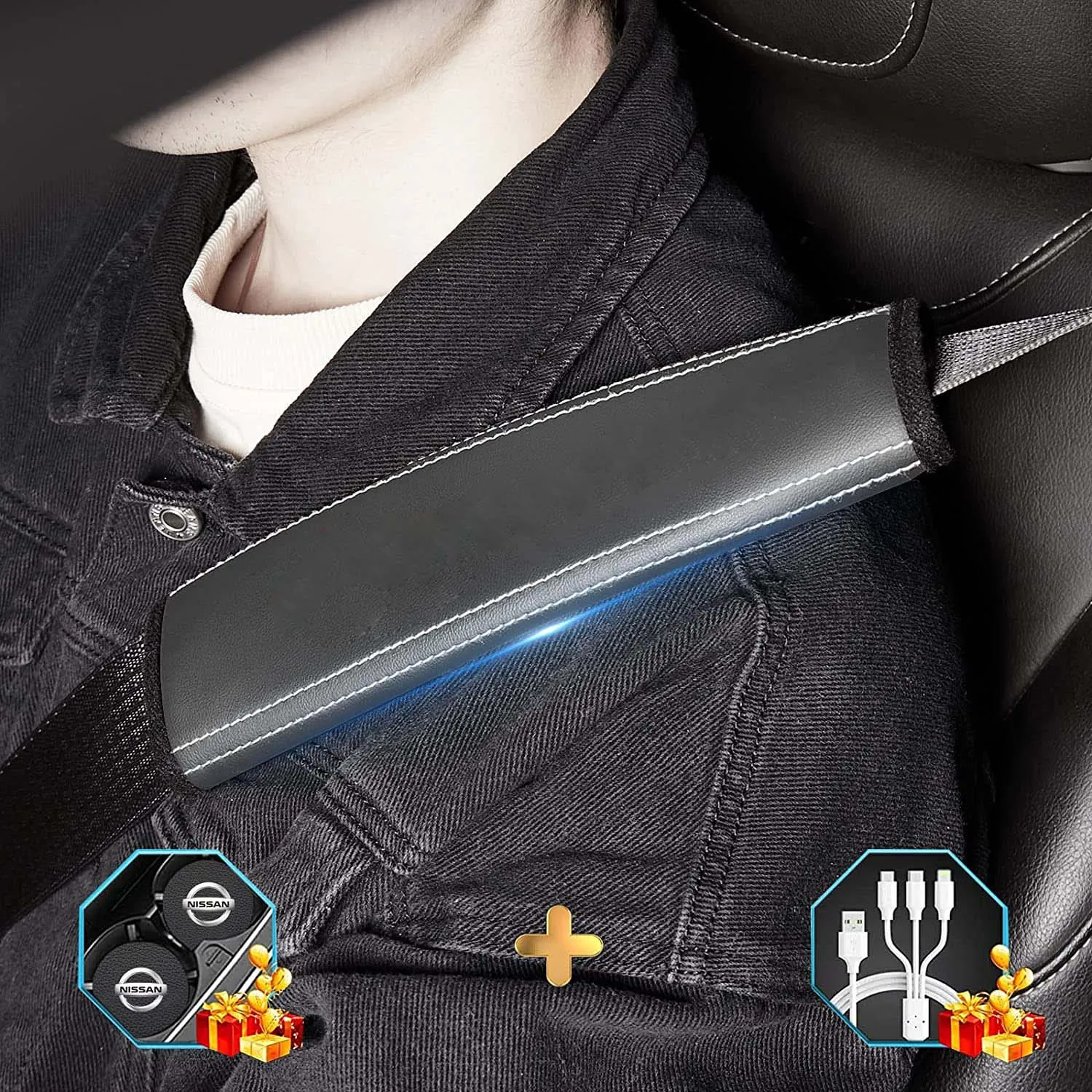 Car Seat Belt Covers (2PCS), Custom Fit For Your Cars, Microfiber Leather Seat Belt Shoulder Pads for More Comfortable Driving, Car Accessories MY13994