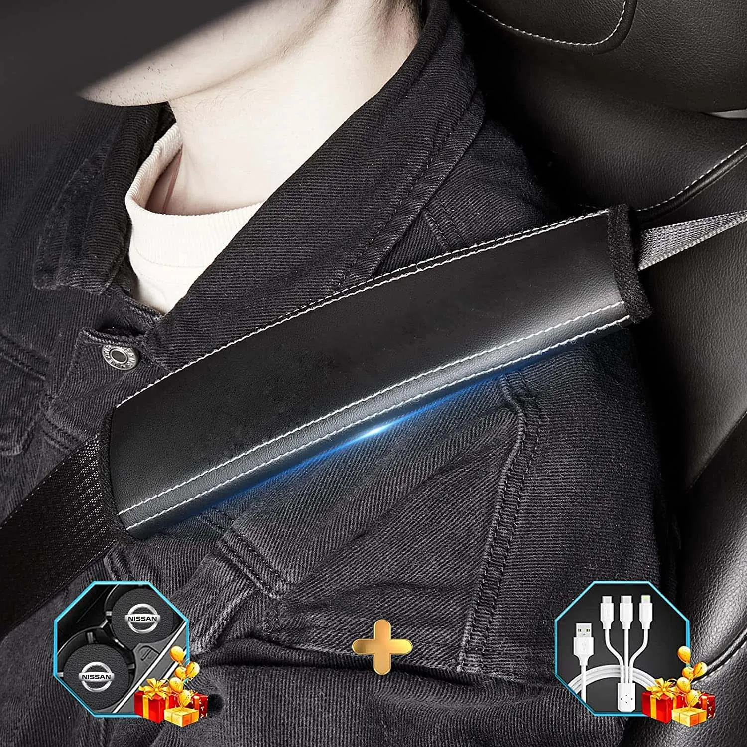 Car Seat Belt Covers (2PCS), Custom Fit For Your Cars, Microfiber Leather Seat Belt Shoulder Pads for More Comfortable Driving, Car Accessories MY13994