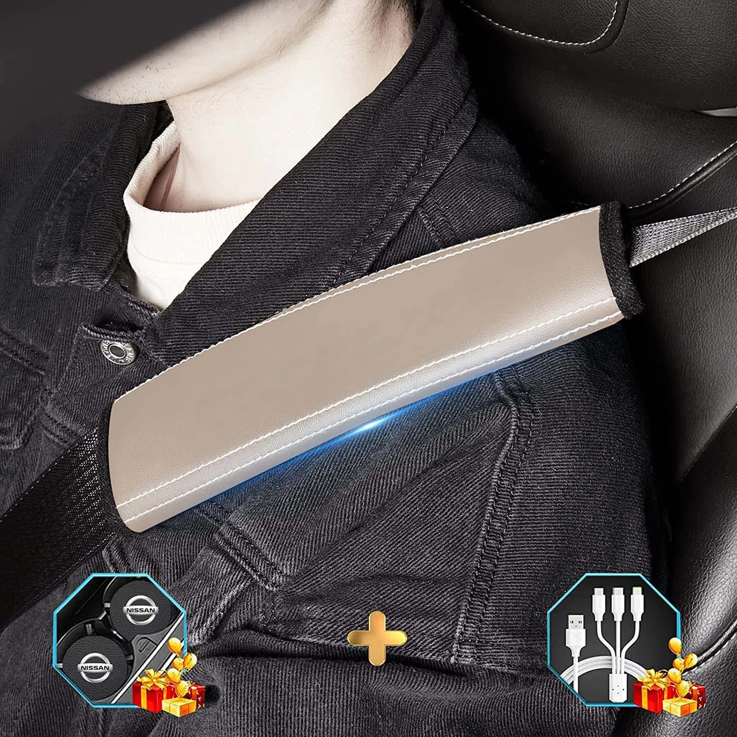Car Seat Belt Covers (2PCS), Custom Fit For Your Cars, Microfiber Leather Seat Belt Shoulder Pads for More Comfortable Driving, Car Accessories MY13994