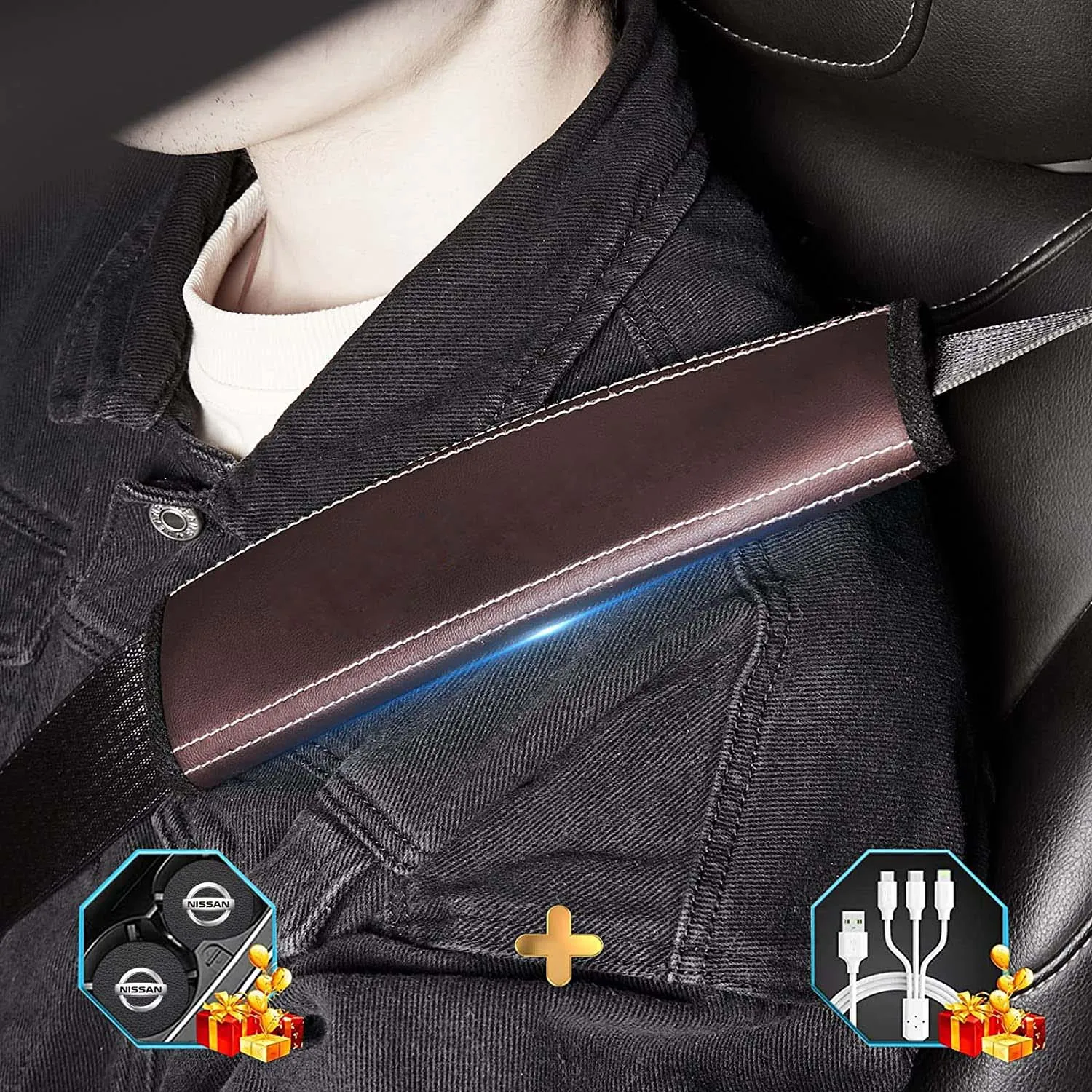 Car Seat Belt Covers (2PCS), Custom Fit For Your Cars, Microfiber Leather Seat Belt Shoulder Pads for More Comfortable Driving, Car Accessories MY13994