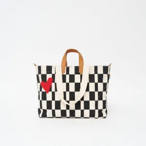 Carryall Bag - Black Checker with Red Beaded Heart