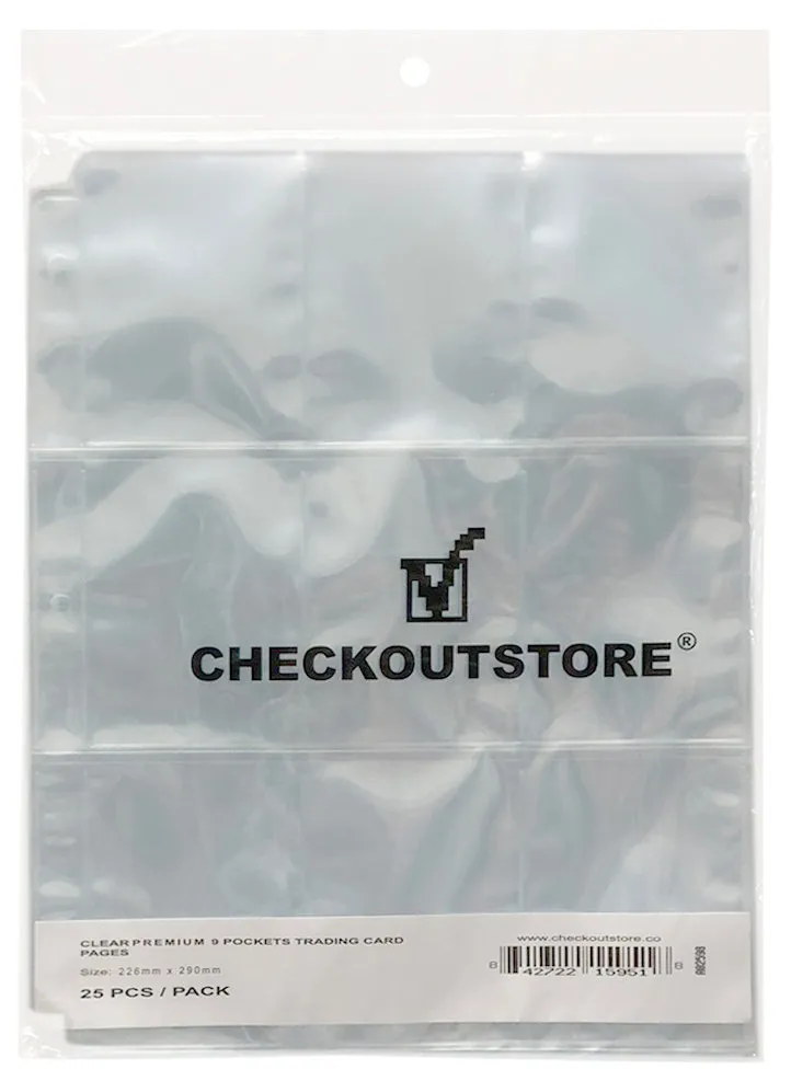 CheckOutStore 9 Pocket Trading Card Page Protectors (Holds 18 Cards Back to Back)