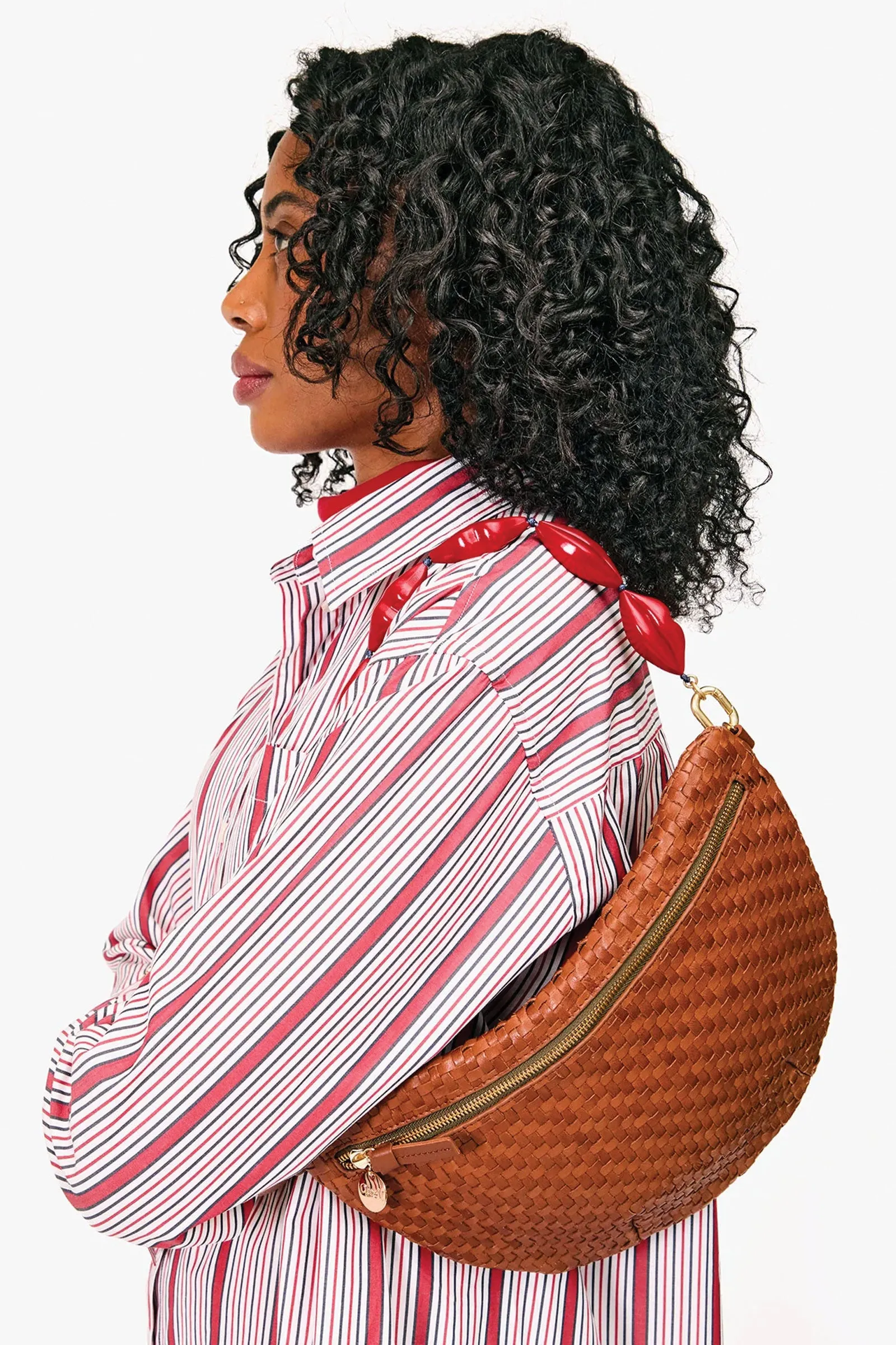 Clare V Grande Fanny in Hazelnut Woven Zig Zag