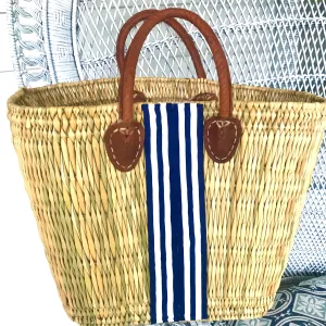 Classic Stripe Straw Small Tote  | Navy & White