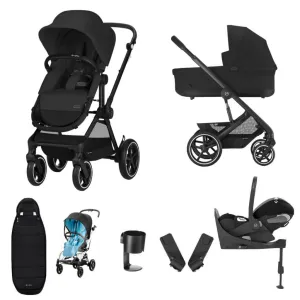 CYBEX EOS Comfort Bundle Travel System with Aton B2 I-SIZE and Gold Footmuff - Moon Black