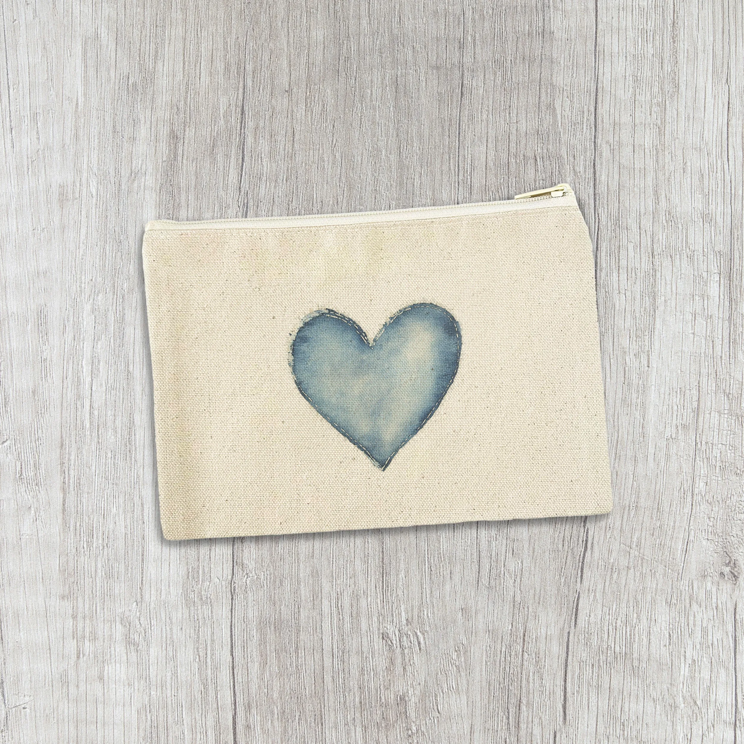 Denim Heart - Valentine's Day Canvas Zipper Pouch