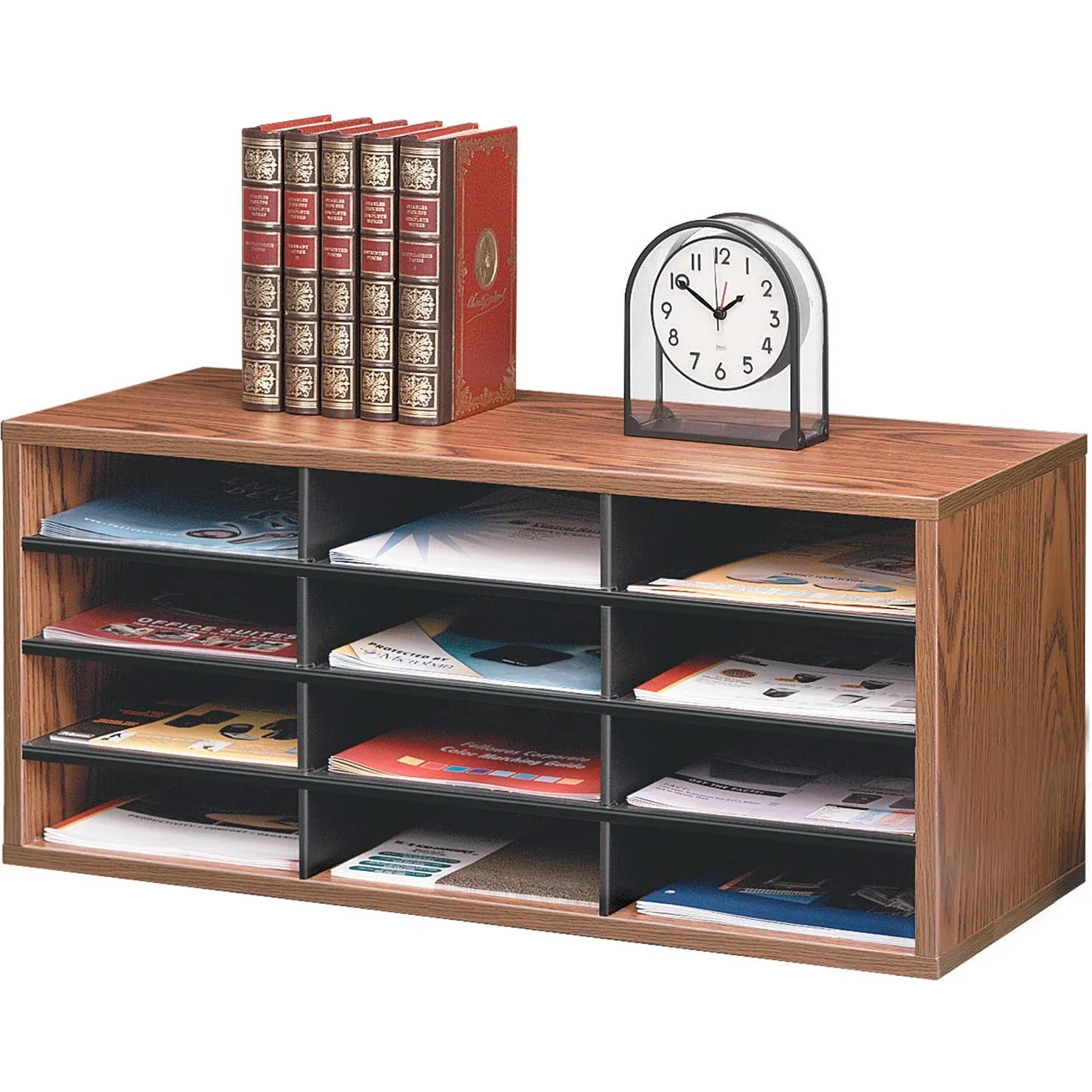 Fellowes Literature Organizer - 12 Compartment Sorter, Medium Oak