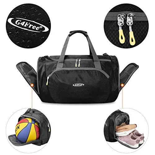 G4Free Gym Bag with Shoes Compartment Large 50L Sports Duffel Bag for Men and Women (Black)