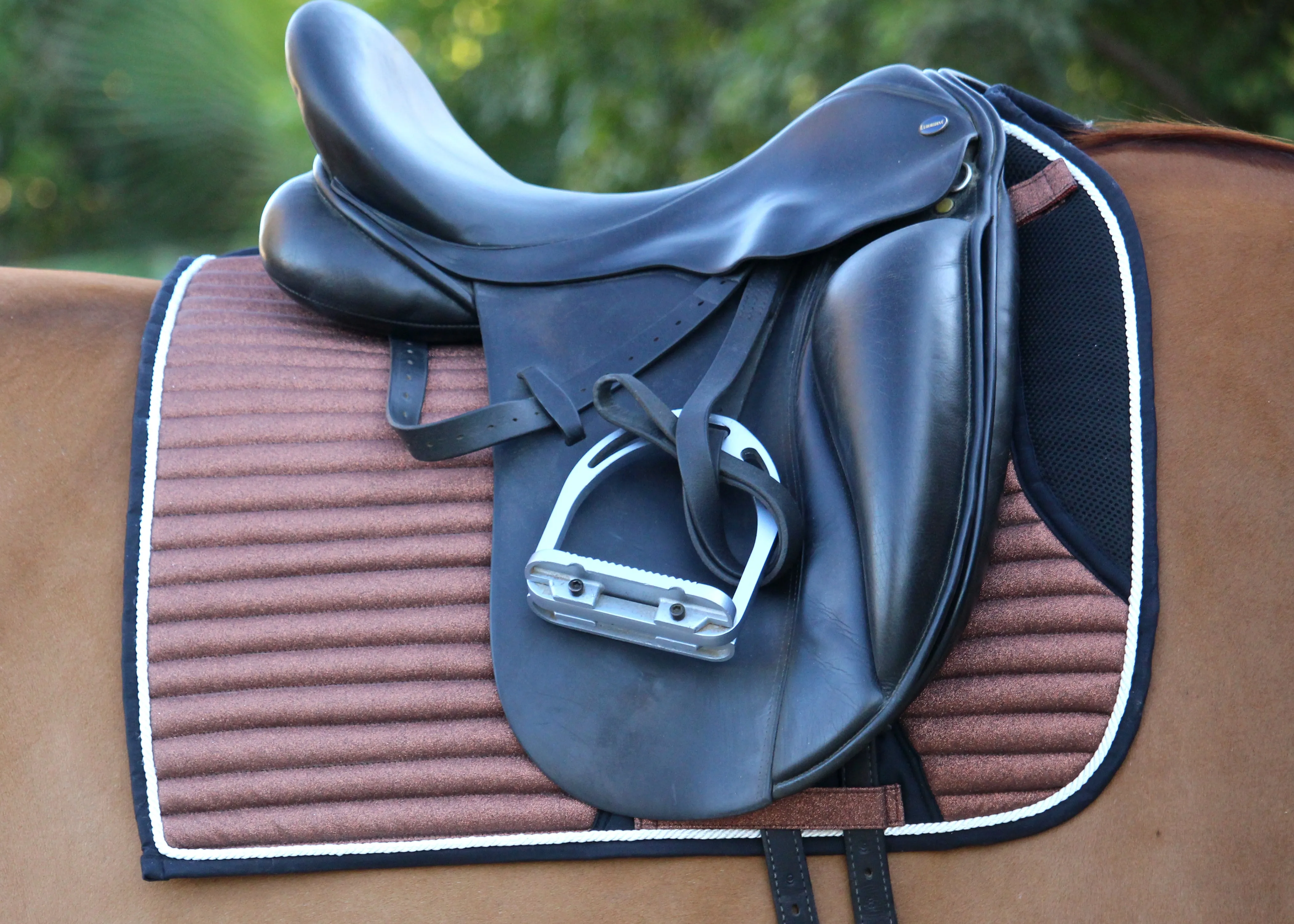Glitter Mesh Sparkly Dressage Saddle Pad Copper Chocolate Brown