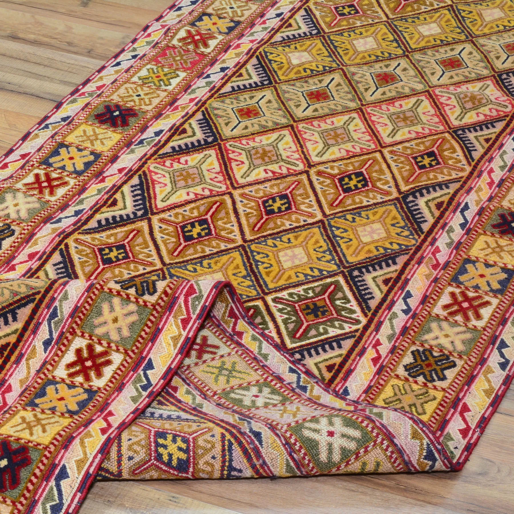 Hand-Knotted and Soumak Geometric Design Wool Rug (Size 2.4 X 11.1) Cwral-8793