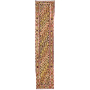 Hand-Knotted and Soumak Geometric Design Wool Rug (Size 2.4 X 11.1) Cwral-8793