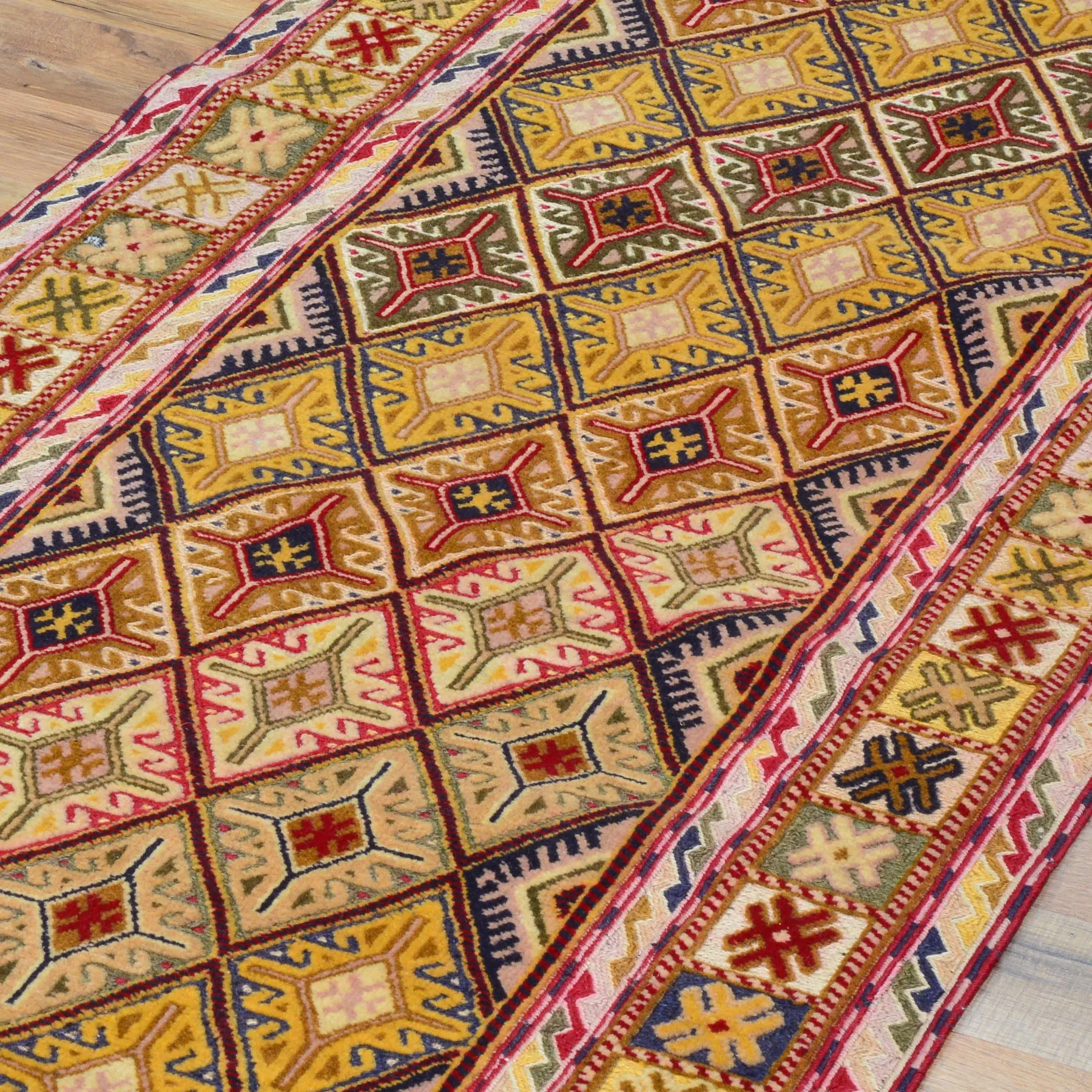 Hand-Knotted and Soumak Geometric Design Wool Rug (Size 2.4 X 11.1) Cwral-8793