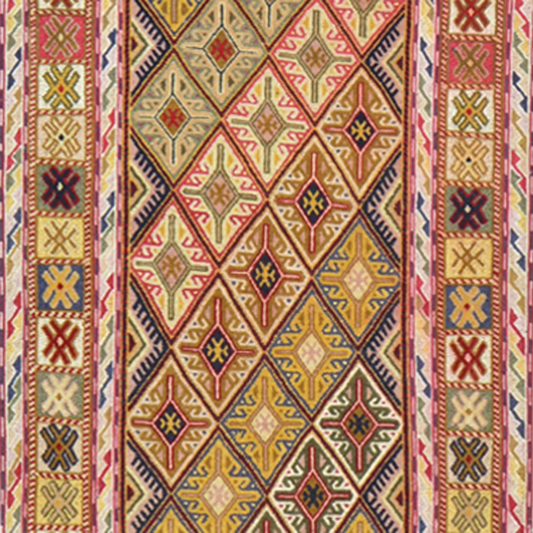 Hand-Knotted and Soumak Geometric Design Wool Rug (Size 2.4 X 11.1) Cwral-8793