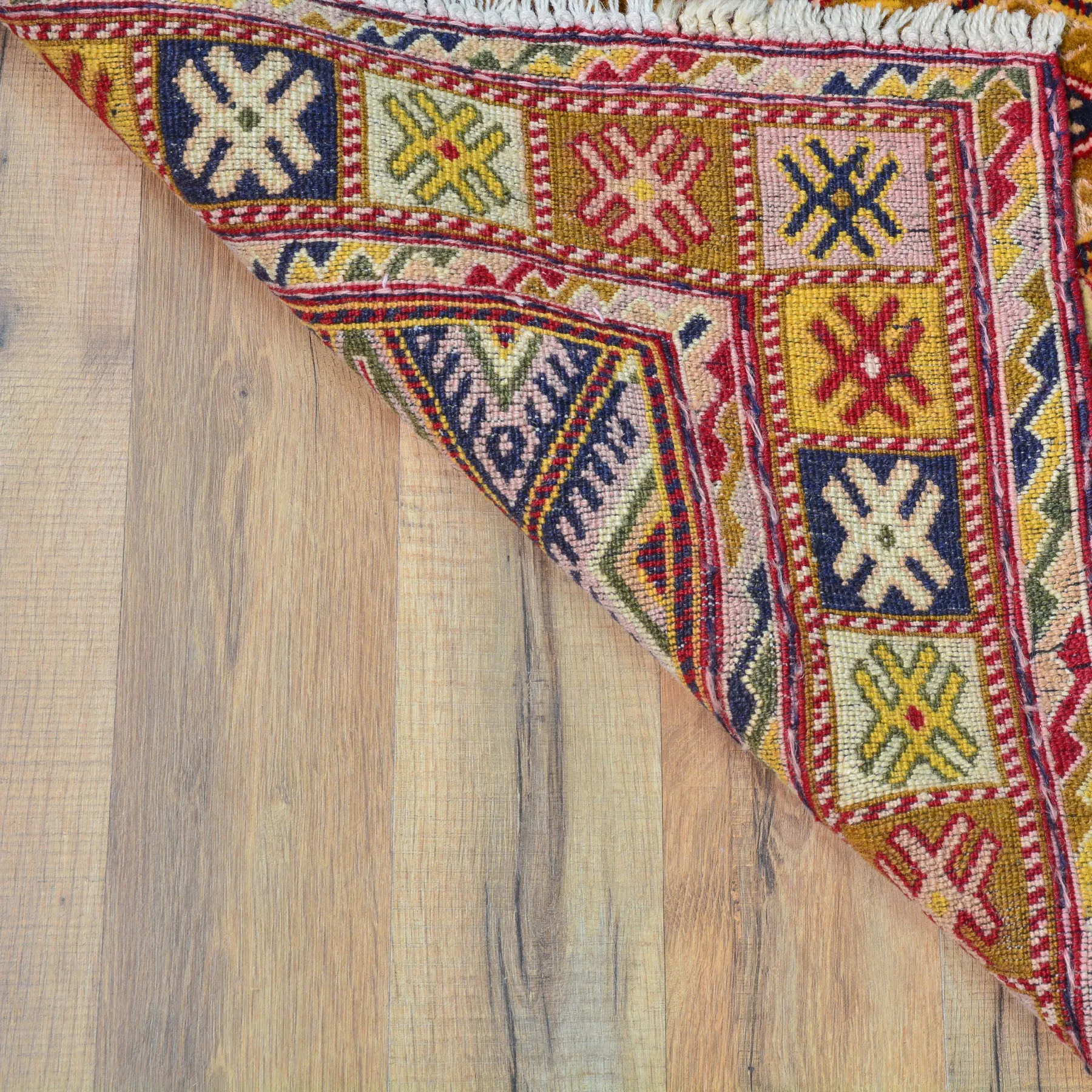 Hand-Knotted and Soumak Geometric Design Wool Rug (Size 2.4 X 11.1) Cwral-8793