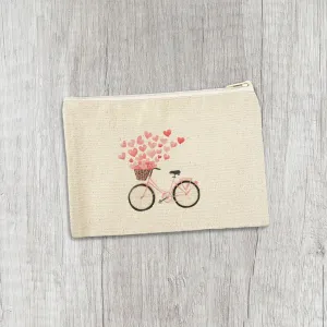 Hearts Bicycle - Valentine's Day Canvas Zipper Pouch