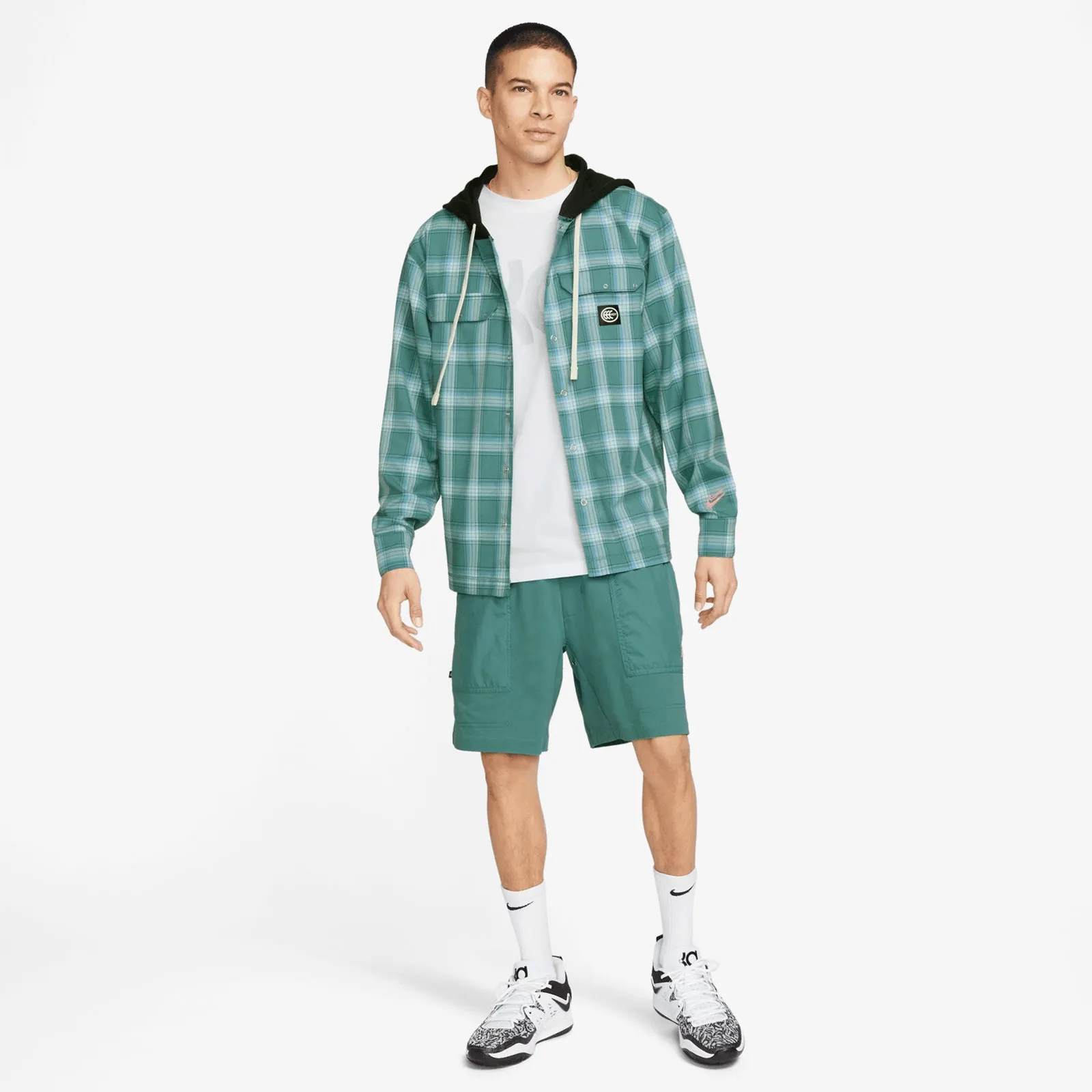 KD Hooded Basketball Flannel Jacket - Teal