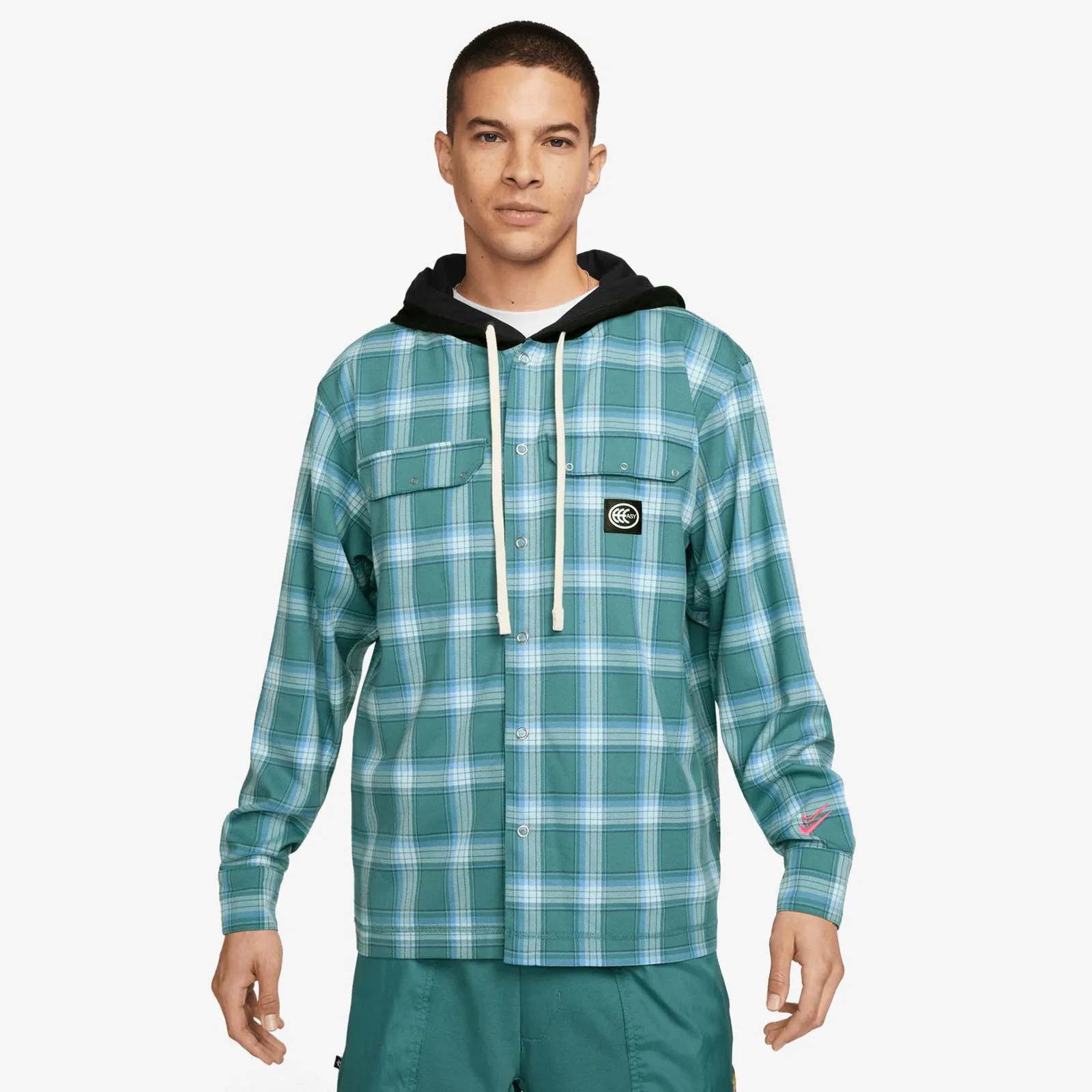 KD Hooded Basketball Flannel Jacket - Teal