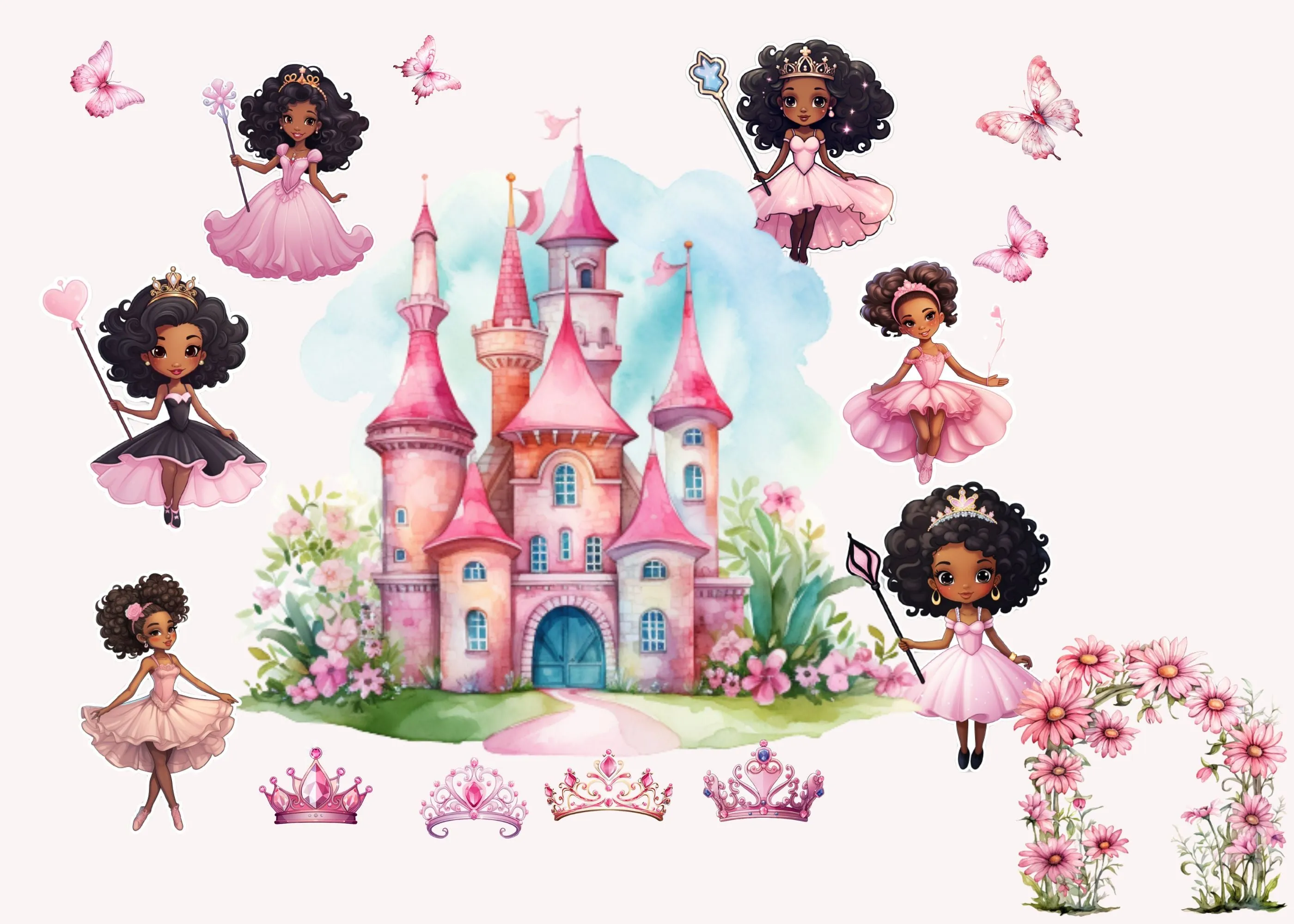 Little Princess Clipart, Watercolor Princess Clipart, Little Princess Ornaments, Baby Princess, Castle Sublimation Design, Princess Birthday, Fairytale Princes 033