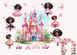 Little Princess Clipart, Watercolor Princess Clipart, Little Princess Ornaments, Baby Princess, Castle Sublimation Design, Princess Birthday, Fairytale Princes 033