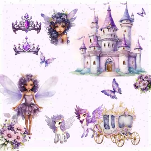 Little Princess Clipart, Watercolor Princess Clipart,Little Princess Ornaments, Baby Princess, Castle Sublimation Design, Princess Birthday,  Fairytale Princes 010