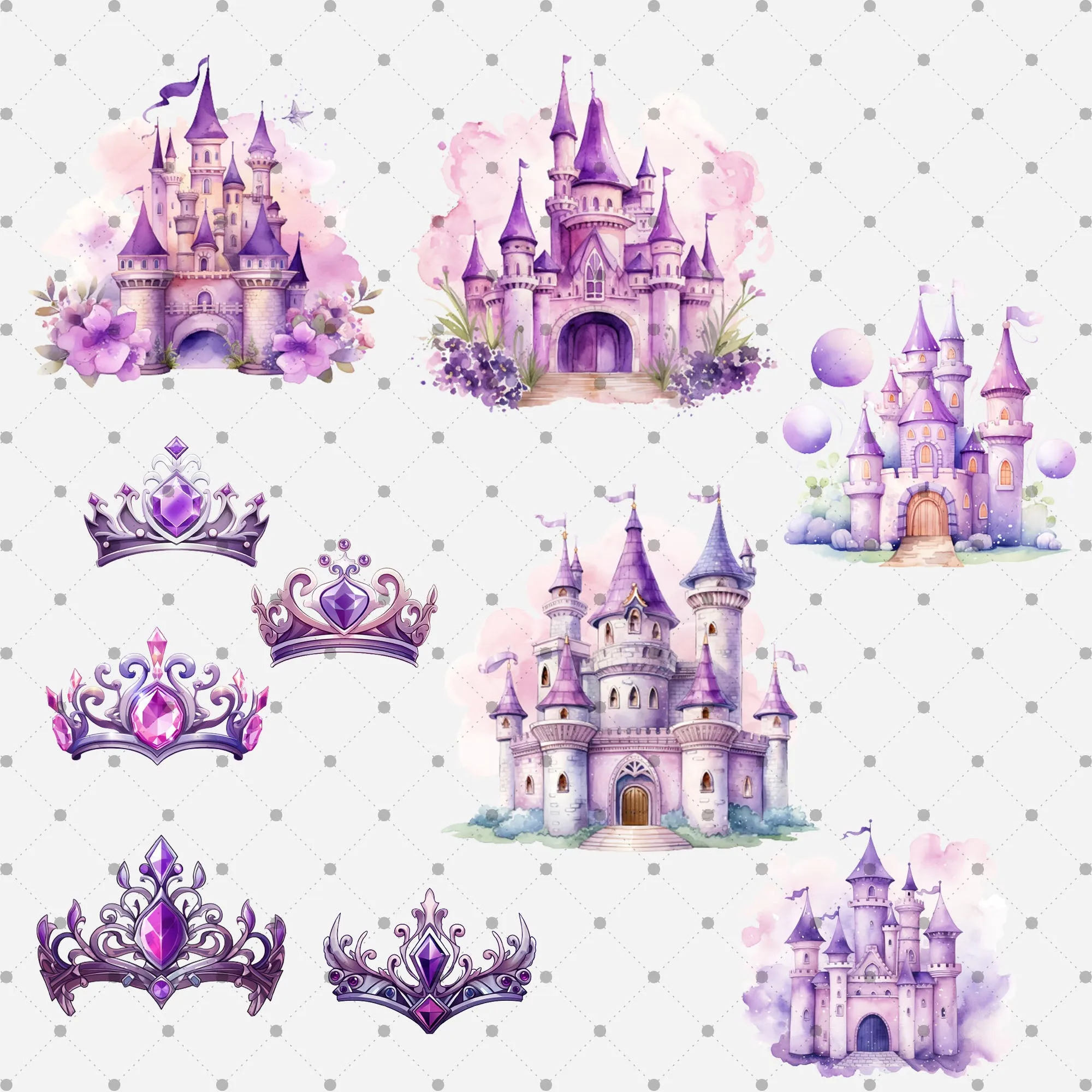 Little Princess Clipart, Watercolor Princess Clipart,Little Princess Ornaments, Baby Princess, Castle Sublimation Design, Princess Birthday,  Fairytale Princes 010