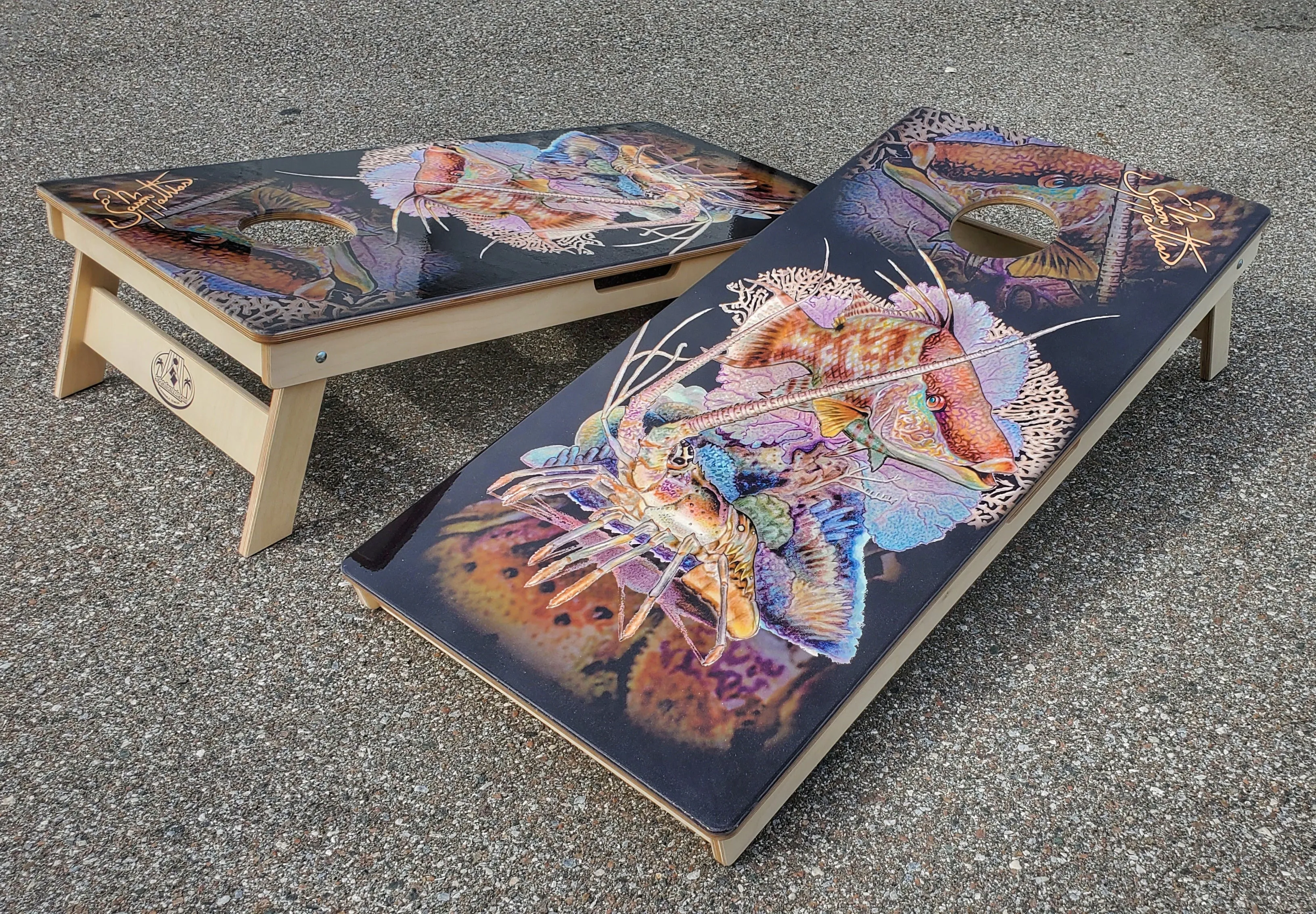 Lobster Hog Cornhole Boards by Jason Mathias