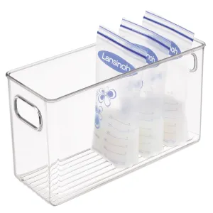 mDesign Baby Food Organizer Bin with Handles for Breastmilk Storage Bags/Formula - 10" x 4" x 6", Clear